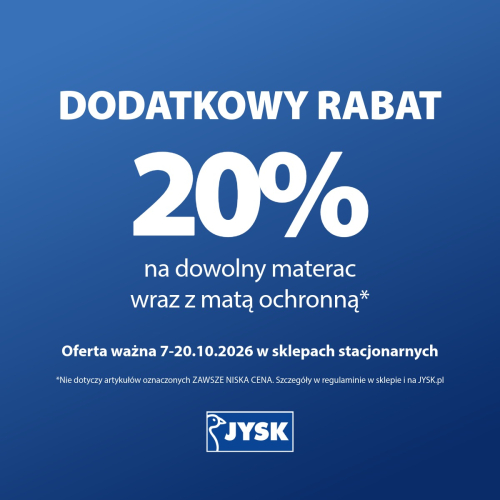 JYSK|  An extra 20% discount on any mattress when purchased with a protective mat.